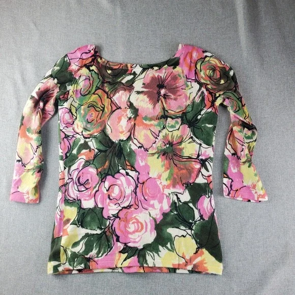 Neiman Marcus Sweater Womens Small Floral Cashmere Scoop Neckline Pullover - Picture 3 of 15